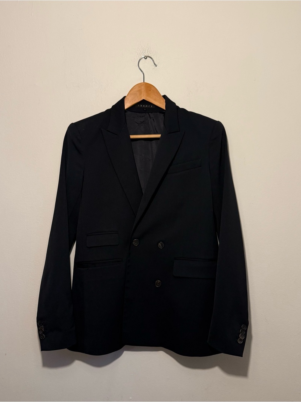 Theory Wool Blend Blazer Made in USA Vintage Black Size 6 Double Breasted
